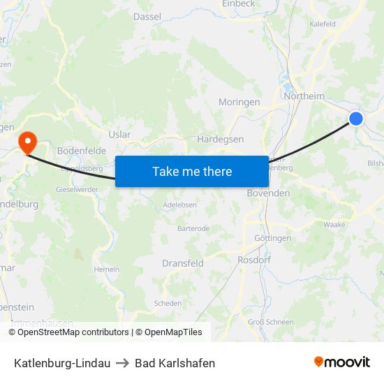 Katlenburg-Lindau to Bad Karlshafen map
