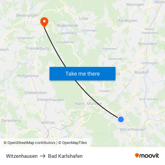 Witzenhausen to Bad Karlshafen map