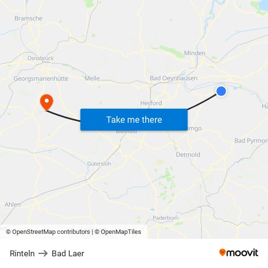 Rinteln to Bad Laer map