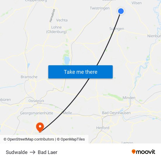 Sudwalde to Bad Laer map