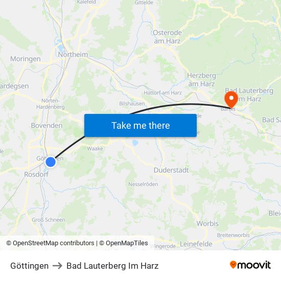 Göttingen to Bad Lauterberg Im Harz map