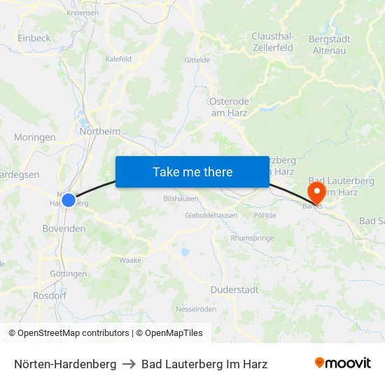 Nörten-Hardenberg to Bad Lauterberg Im Harz map