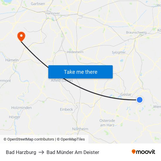 Bad Harzburg to Bad Münder Am Deister map