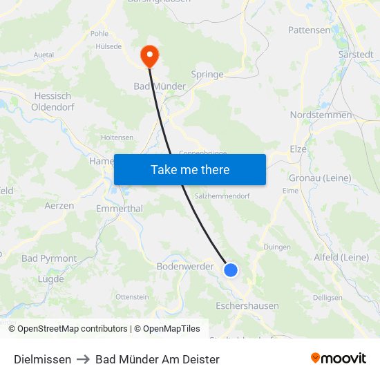 Dielmissen to Bad Münder Am Deister map