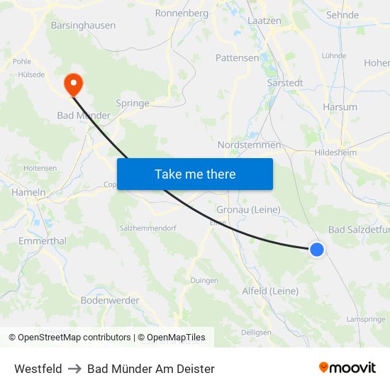 Westfeld to Bad Münder Am Deister map