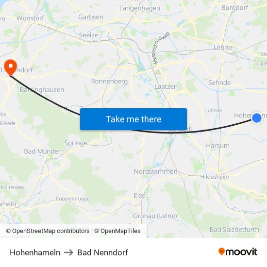 Hohenhameln to Bad Nenndorf map