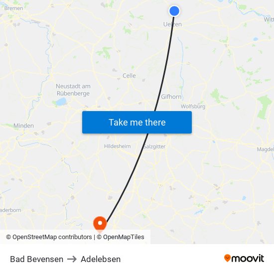 Bad Bevensen to Adelebsen map