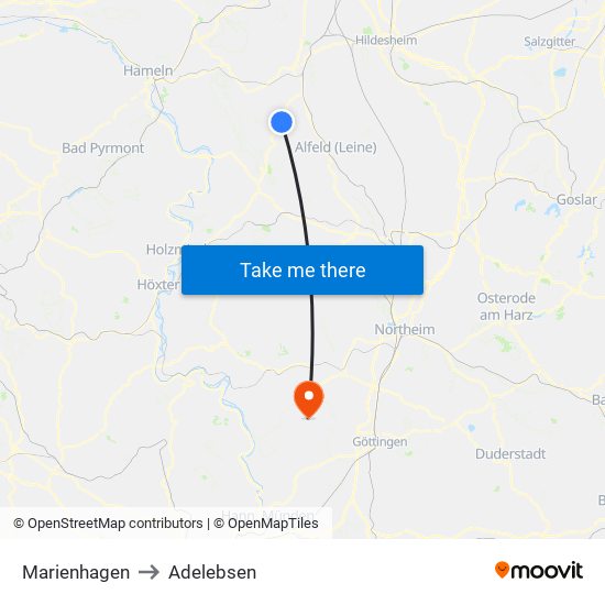 Marienhagen to Adelebsen map