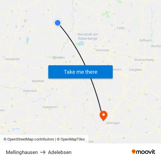 Mellinghausen to Adelebsen map