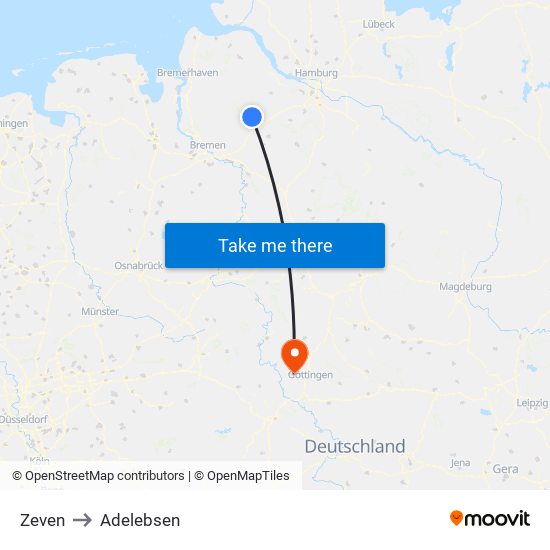 Zeven to Adelebsen map