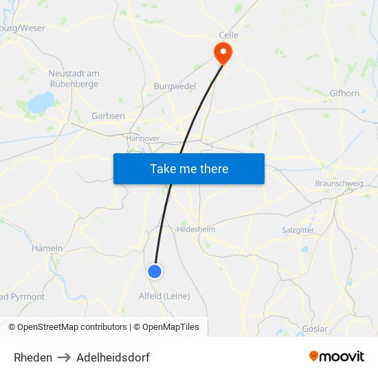 Rheden to Adelheidsdorf map