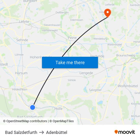 Bad Salzdetfurth to Adenbüttel map