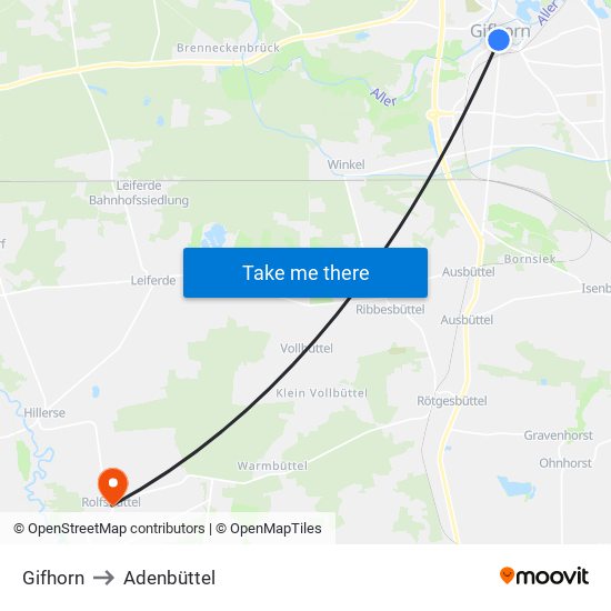 Gifhorn to Adenbüttel map