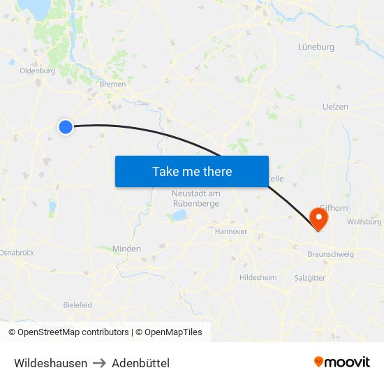 Wildeshausen to Adenbüttel map