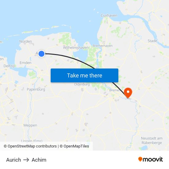 Aurich to Achim map