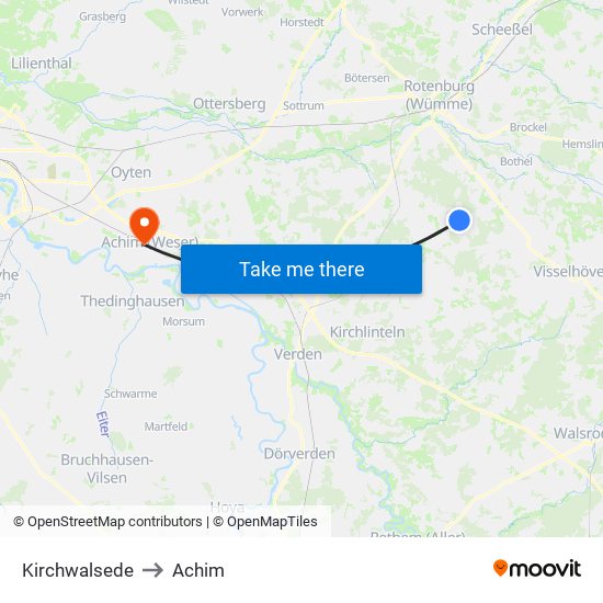 Kirchwalsede to Achim map
