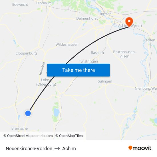 Neuenkirchen-Vörden to Achim map