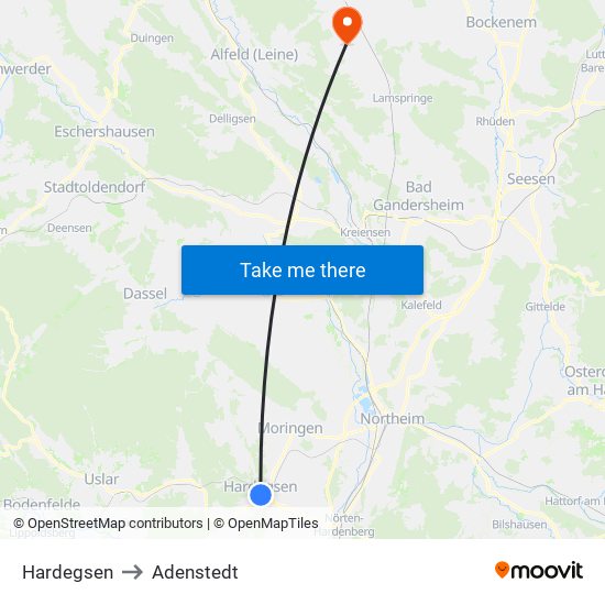 Hardegsen to Adenstedt map