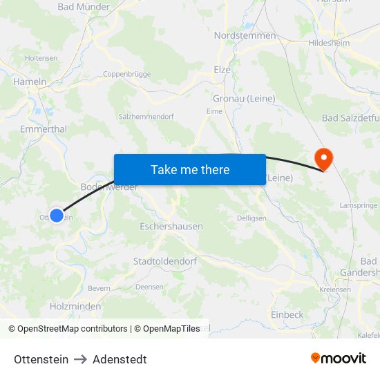 Ottenstein to Adenstedt map