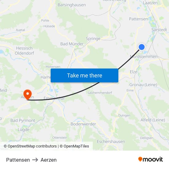 Pattensen to Aerzen map