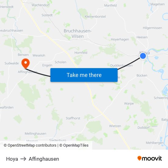 Hoya to Affinghausen map