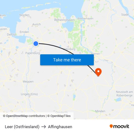 Leer (Ostfriesland) to Affinghausen map