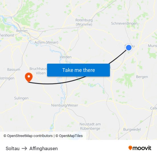 Soltau to Affinghausen map