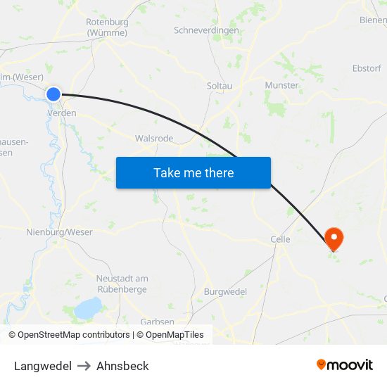 Langwedel to Ahnsbeck map