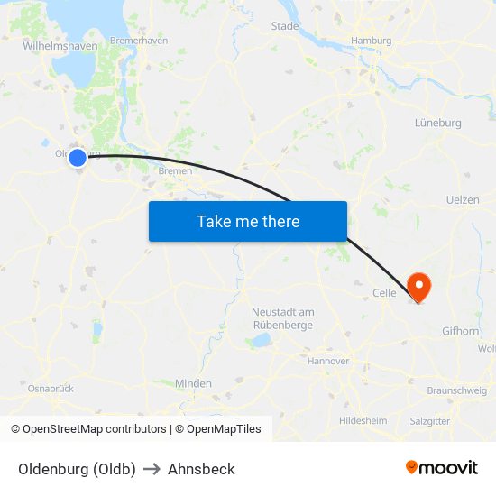 Oldenburg (Oldb) to Ahnsbeck map