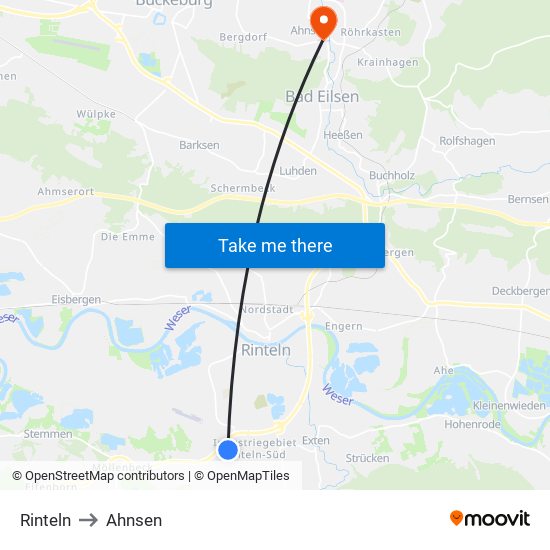 Rinteln to Ahnsen map