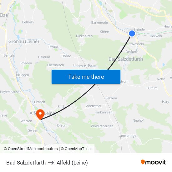 Bad Salzdetfurth to Alfeld (Leine) map