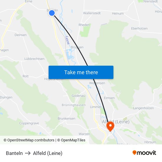 Banteln to Alfeld (Leine) map
