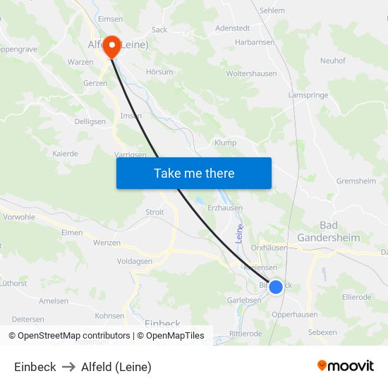 Einbeck to Alfeld (Leine) map