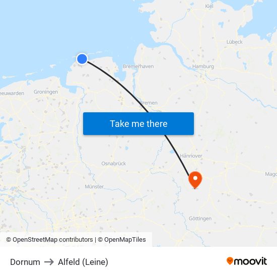 Dornum to Alfeld (Leine) map