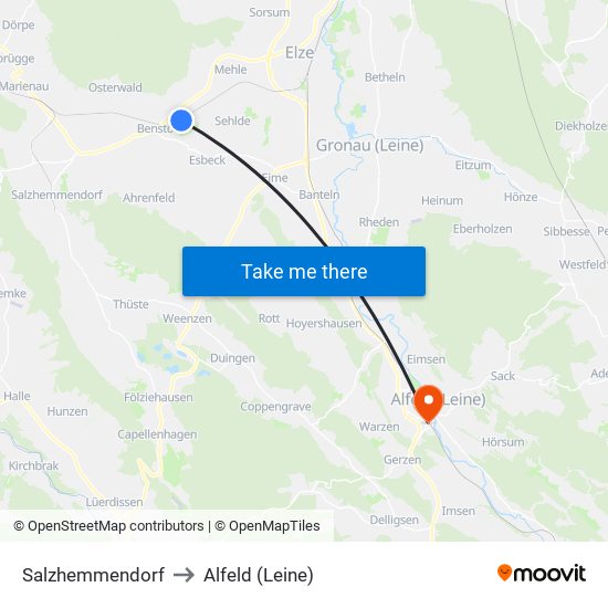 Salzhemmendorf to Alfeld (Leine) map