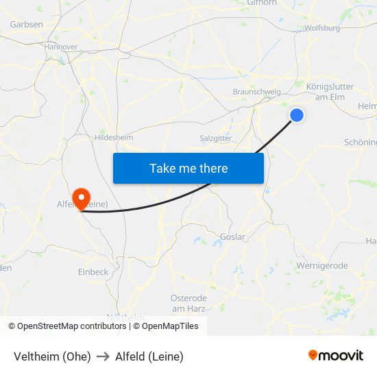Veltheim (Ohe) to Alfeld (Leine) map