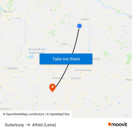 Suderburg to Alfeld (Leine) map