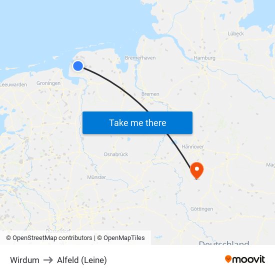 Wirdum to Alfeld (Leine) map