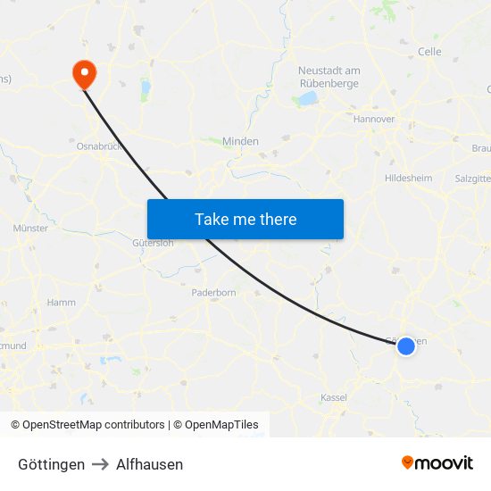 Göttingen to Alfhausen map