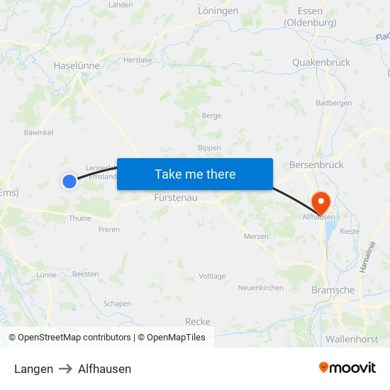 Langen to Alfhausen map