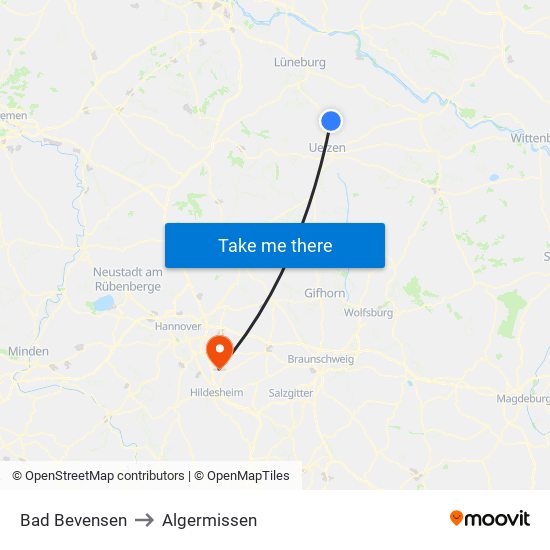 Bad Bevensen to Algermissen map