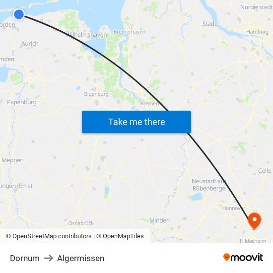 Dornum to Algermissen map