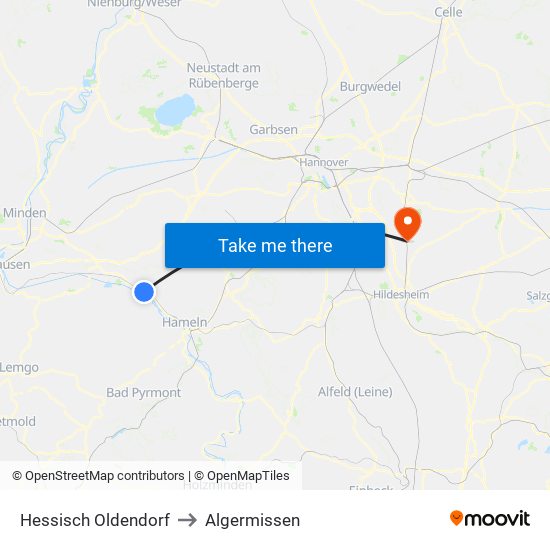 Hessisch Oldendorf to Algermissen map