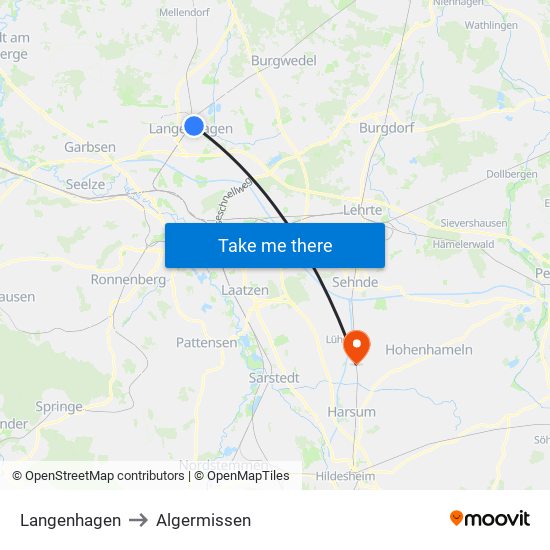 Langenhagen to Algermissen map