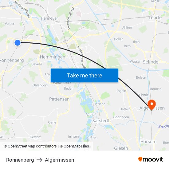 Ronnenberg to Algermissen map