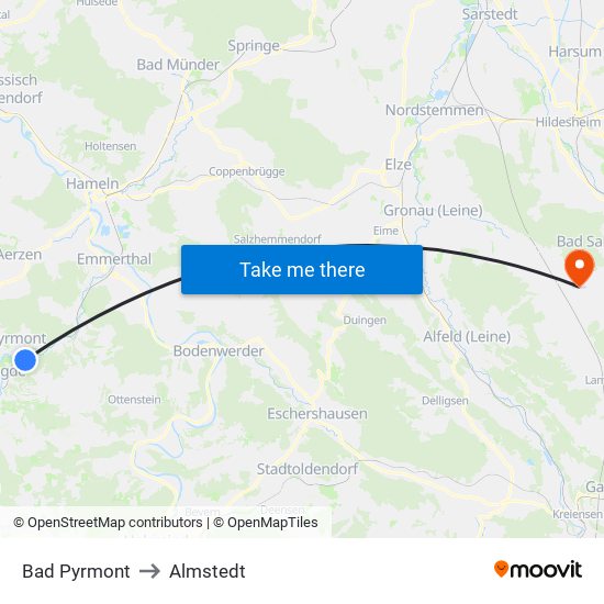 Bad Pyrmont to Almstedt map