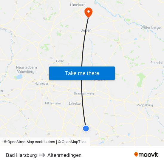 Bad Harzburg to Altenmedingen map