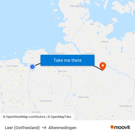 Leer (Ostfriesland) to Altenmedingen map