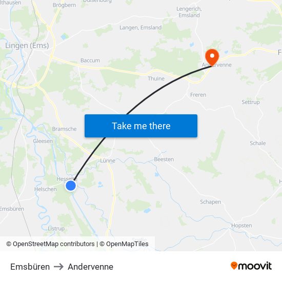 Emsbüren to Andervenne map