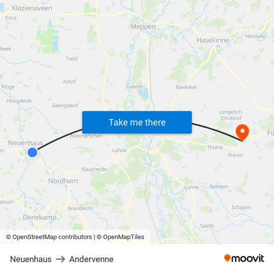 Neuenhaus to Andervenne map